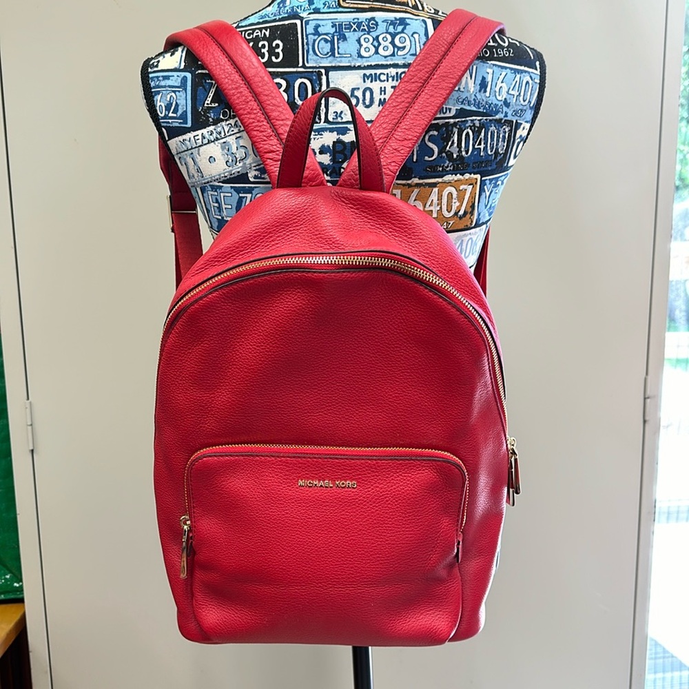 Bright Red Leather Backpack